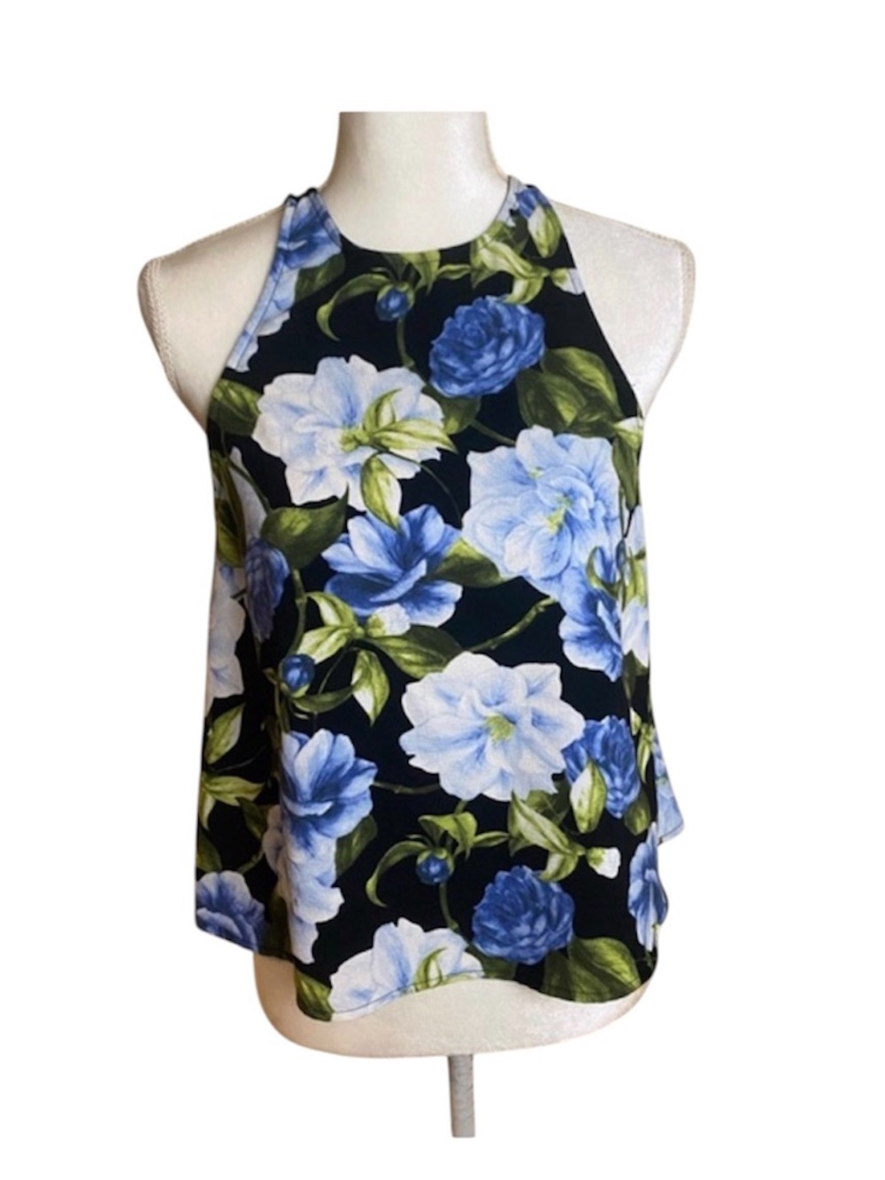 American Apparel high neck halter top  with black floral pattern size small